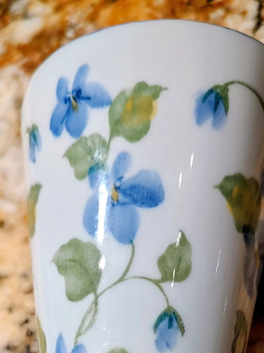 Andrea By Sadek White Porcelain Wall Pocket with Blue/Violet/ Green Floral Motif